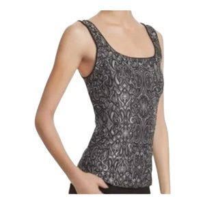 WHBM Corset Style Jacquard Print Stretch Camisole Tank Top XS Silver/Black EUC!